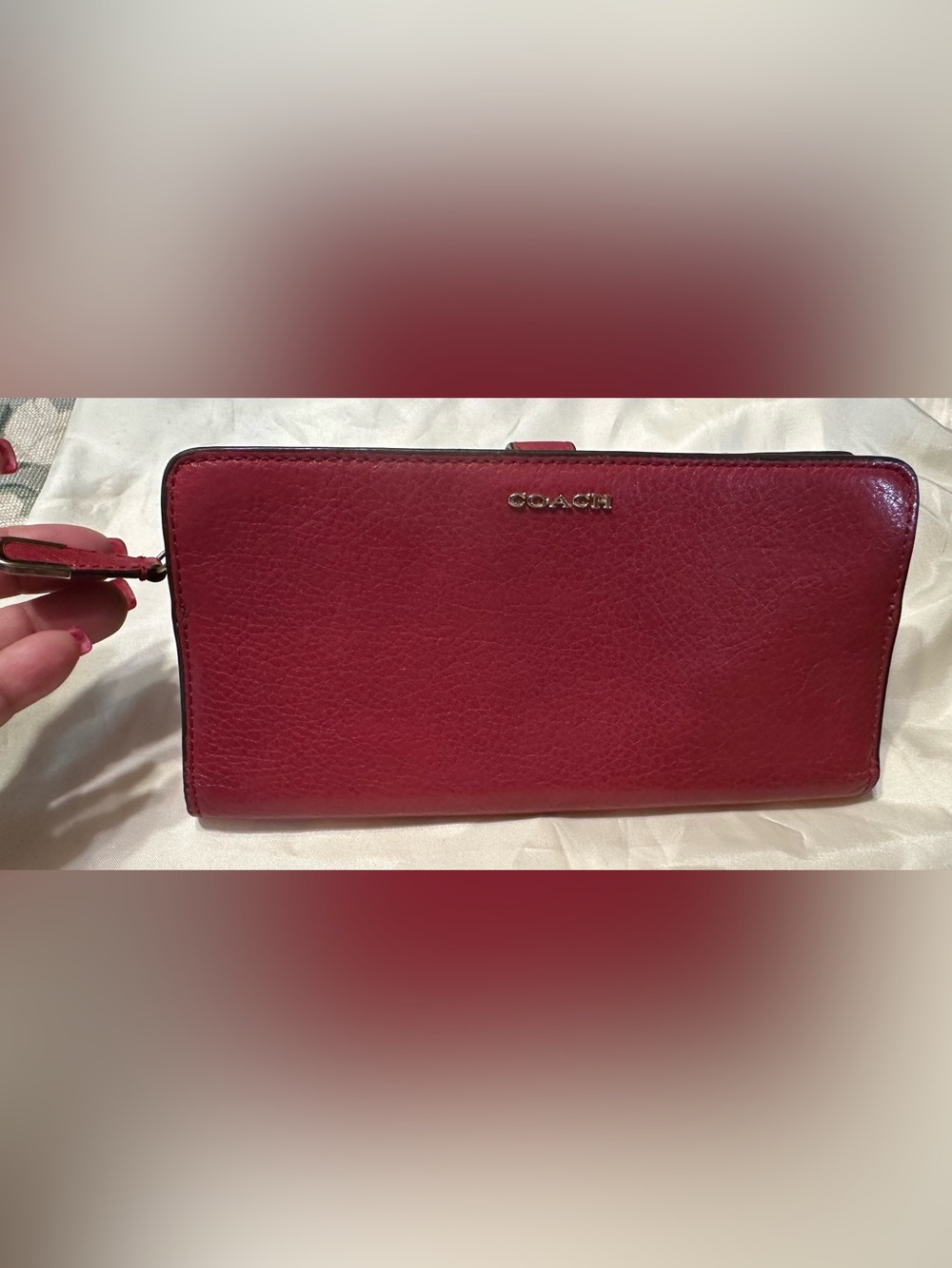 Coach Red leather  Wallet with Gold Logo.